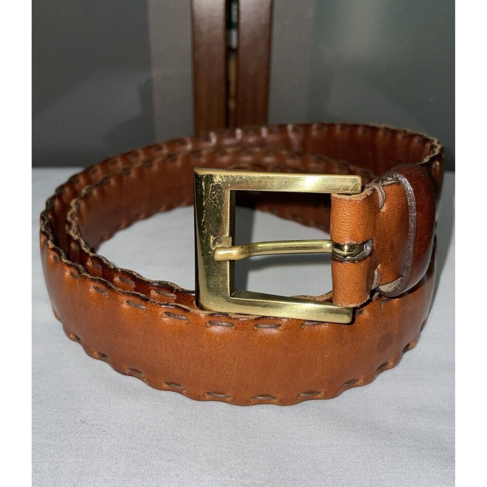 Daniel Craig Men's Genuine Italian Brown Leather w/Stitching Gold Buckle Size 38
